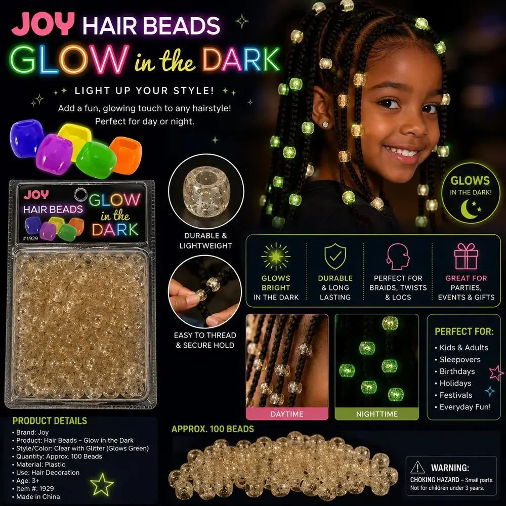 Glow in the dark hair beads